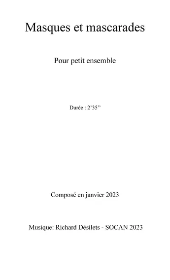 Masques et mascarades - Pour petit ensemble